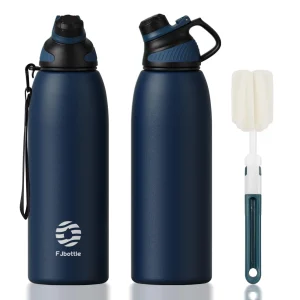 Bouteille de sport en acier inoxydable de 1 500 ml avec couvercle magnétique, bouteille d'eau isotherme, bleu