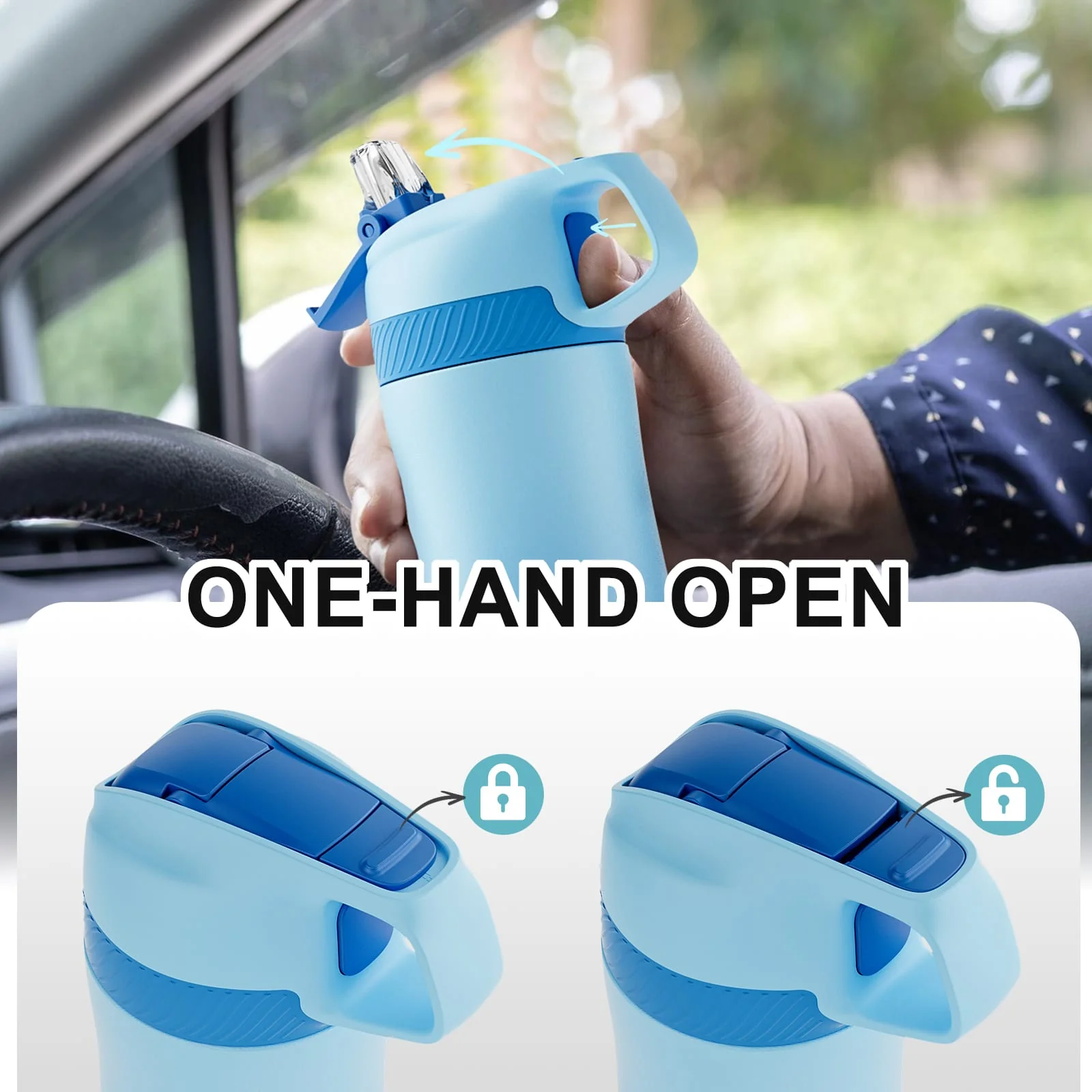 Bouteille de sport en acier inoxydable avec paille de 550 ml – Image 2