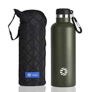 Bouteille isotherme en acier inoxydable avec mousqueton, 750 ml, bouteille d'eau gazeuse, vert foncé