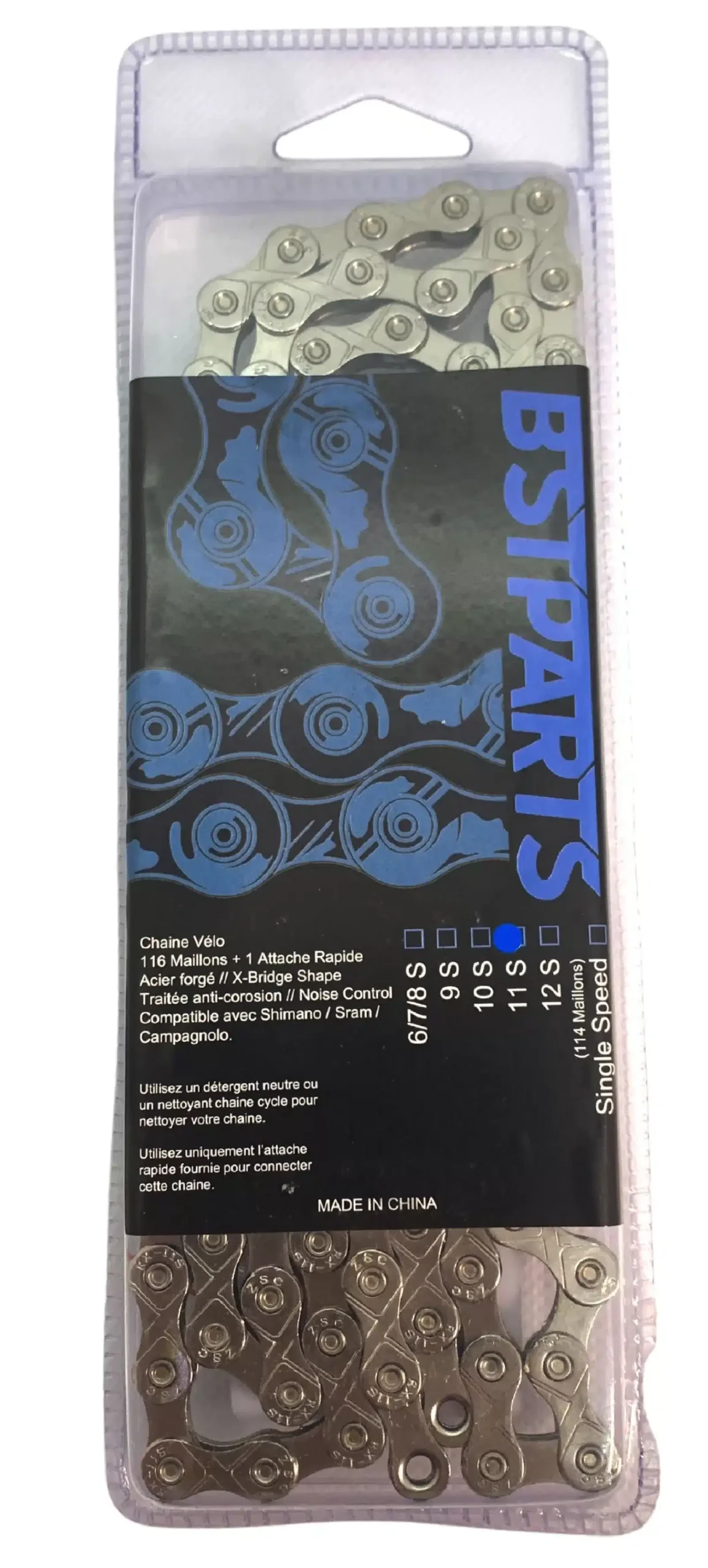 Chaine BST-PARTS 11 vitesses Sram/Shimano (126 maillons + quick link) argent