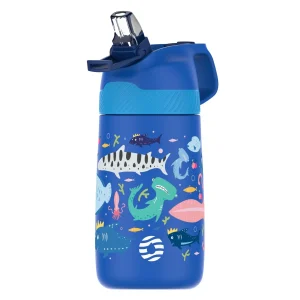 Bouteille en acier inoxydable de 350 ml avec paille pour enfants, bleu océan