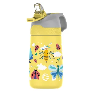 Bouteille en acier inoxydable de 350 ml avec paille pour enfants, motif abeille