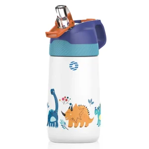 kinder-edelstahl-trinkflasche-350ml-mit-strohhalm-becher-burste-jungle-dinosaur-291709.jpgv1647948496 Bouteille en acier inoxydable de 350 ml avec paille pour enfants, dinosaure de la jungle