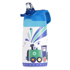 Bouteille en acier inoxydable de 350 ml avec paille pour enfants, Train