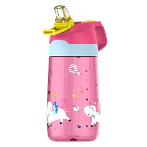 Bouteille en plastique Tritan pour enfants de 450 ml avec paille, rose