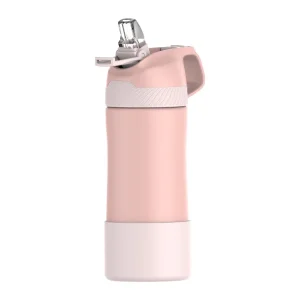Bouteille en acier inoxydable de 400 ml avec paille pour enfants, rose